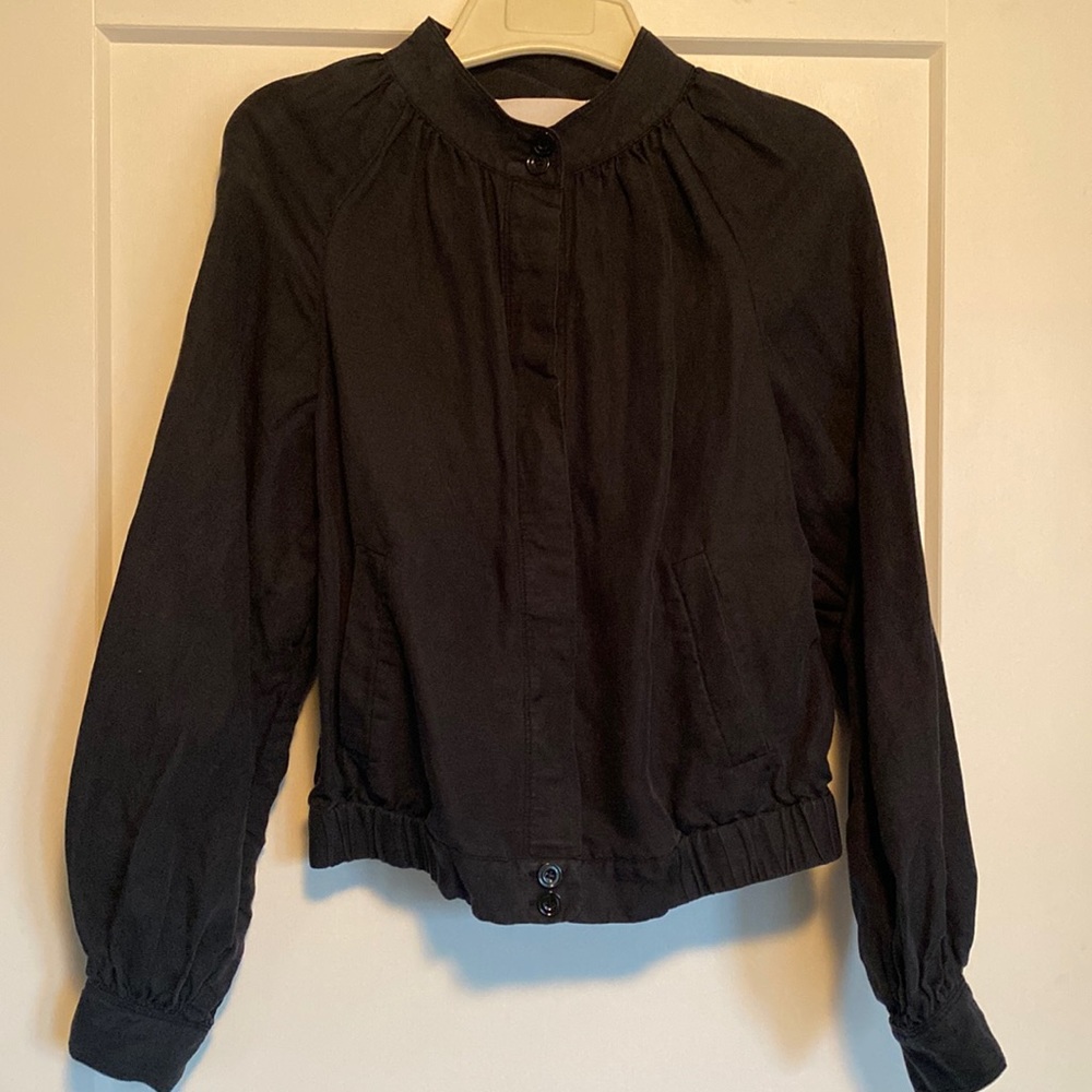 Frame small linen cropped bomber jacket